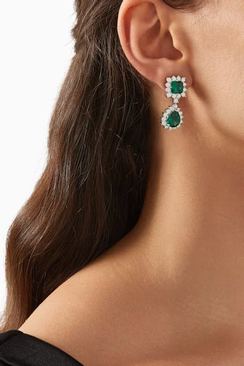 CZ Radiant Halo Drop Earrings in Rhodium-plated Brass