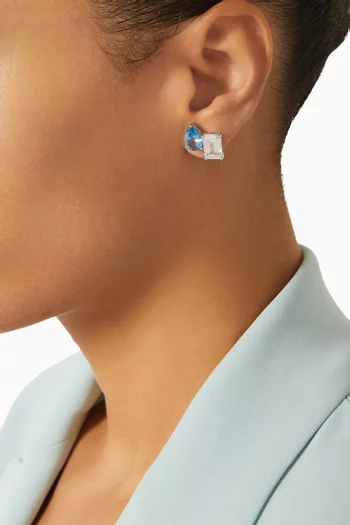 CZ Pear & Emerald Stud Earrings in Rhodium-plated Brass