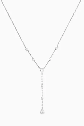 CZ Y Necklace in Rhodium-plated Brass