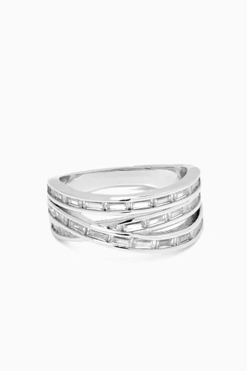 CZ Baguette Band Ring in Rhodium-plated Brass
