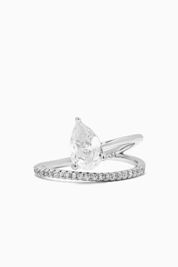 CZ Pavé Pear Wrap Ring in Rhodium-plated Brass