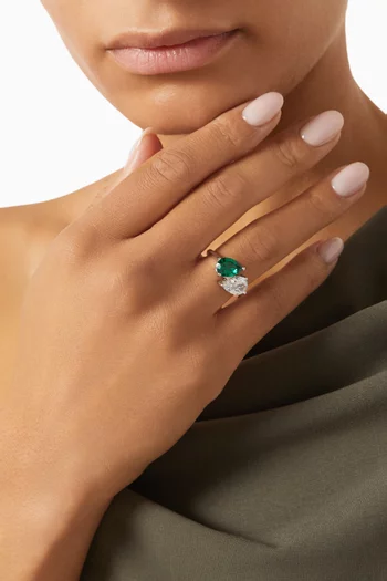 CZ Pear Cocktail Ring Rhodium-plated Brass