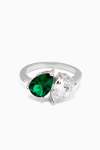 CZ Pear Cocktail Ring Rhodium-plated Brass