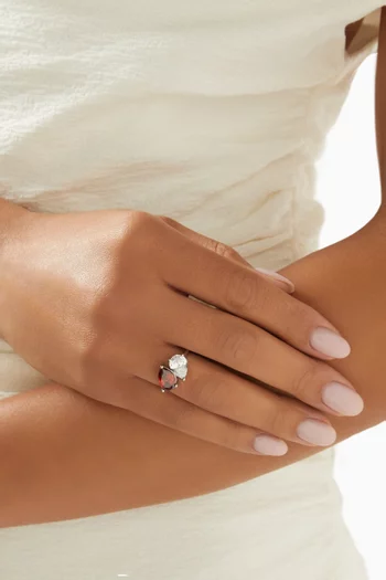 CZ Pear Cocktail Ring Rhodium-plated Brass