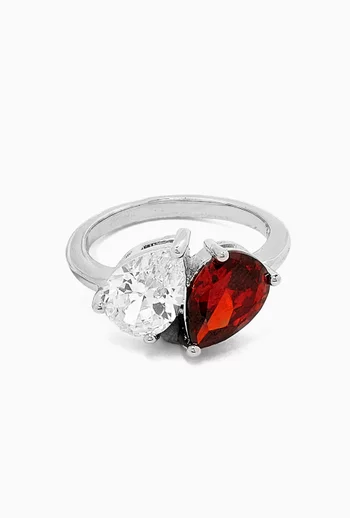 CZ Pear Cocktail Ring Rhodium-plated Brass