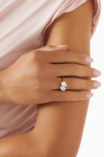 CZ Pear Cocktail Ring Rhodium-plated Brass