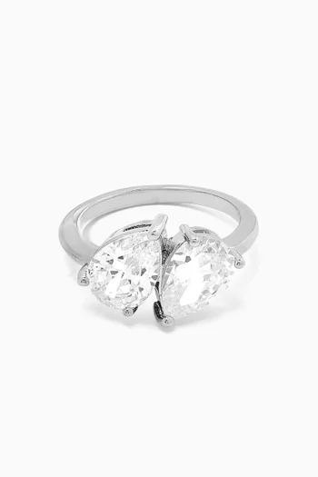 CZ Pear Cocktail Ring Rhodium-plated Brass
