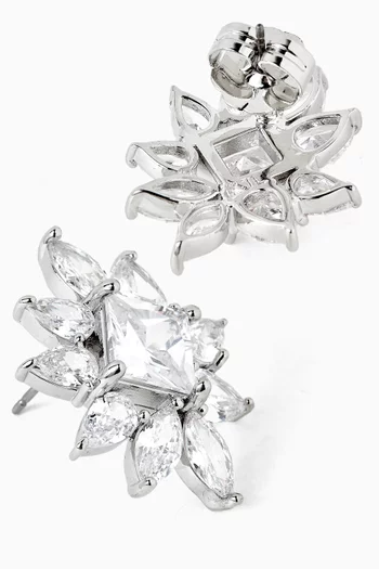 أقراط بتصميم زهرة مرصعة بأحجار زركونيا نحاس مطلي روديوم