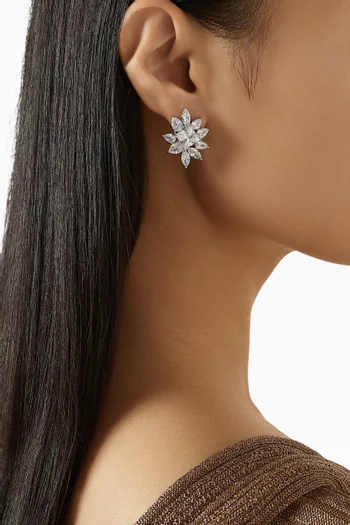 CZ Flower Stud Earrings in Rhodium-plated Brass