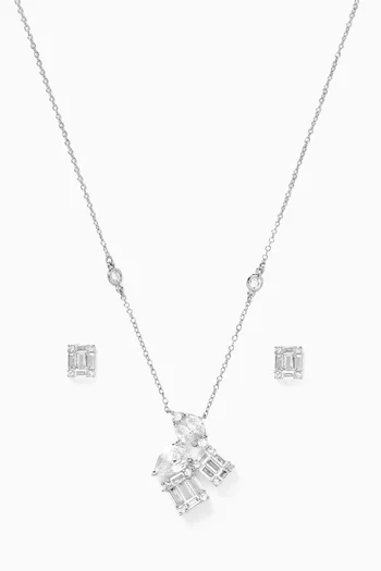 CZ Cluster Necklace in Rhodium-plated Brass