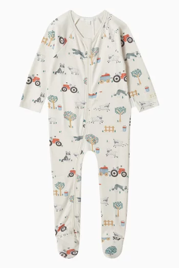 Printed Zip-up Sleepsuit in Organic Cotton