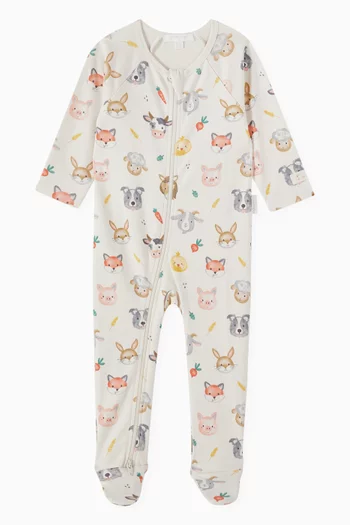 Printed Zip-up Sleepsuit in Organic Cotton