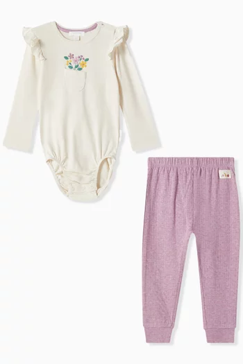 Floral-embroidered Gift Set in Organic Cotton