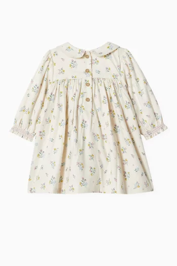 Floral-print Smocked Dress in Organic Cotton Flannelette