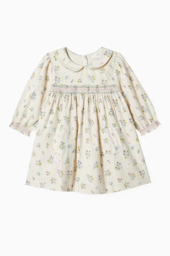 Floral-print Smocked Dress in Organic Cotton Flannelette