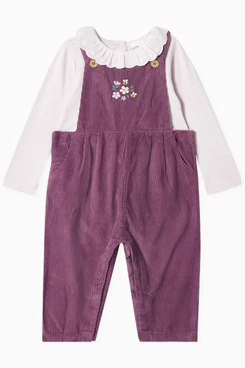 Embroidered Overalls in Corduroy