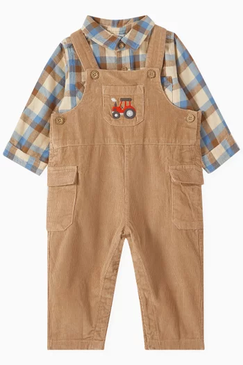 Embroidered Overalls in Corduroy