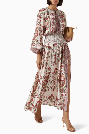 Ceres Shirred Maxi Dress in Cotton-blend