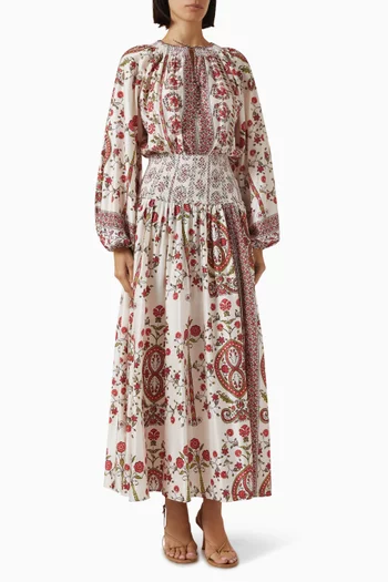 Ceres Shirred Maxi Dress in Cotton-blend