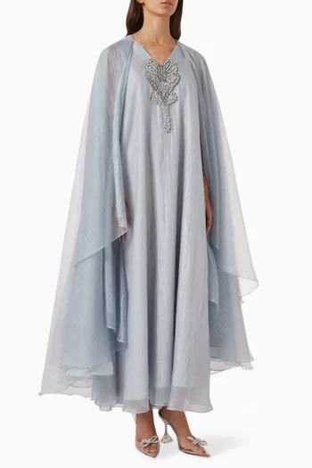 Bead-embellished Cape Dress in Organza