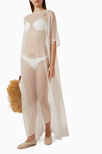 Sheer Sequinned Maxi Kaftan in Silk