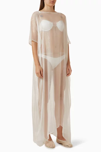 Sheer Sequinned Maxi Kaftan in Silk