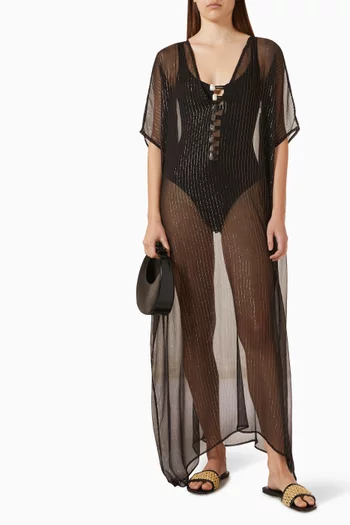 Sequinned V-neck Maxi Kaftan in Silk