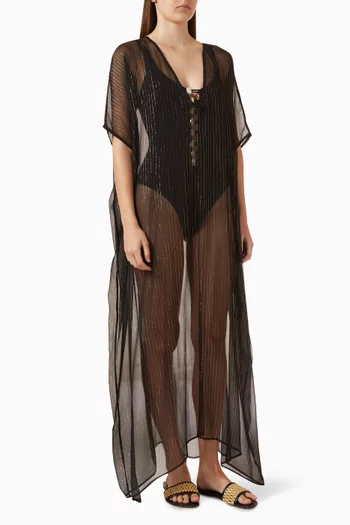 Sequinned V-neck Maxi Kaftan in Silk