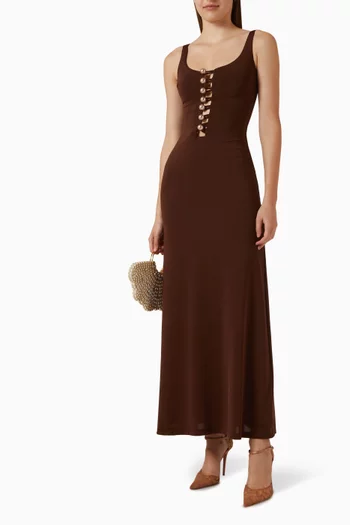 Faux-pearl Button Embellished Maxi Dress