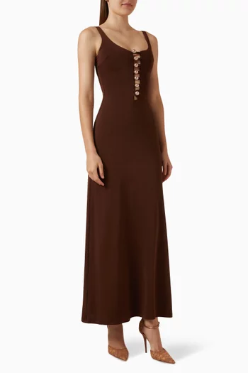 Faux-pearl Button Embellished Maxi Dress