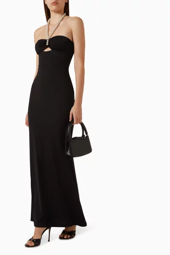 Faux-pearl Embellished Cutout Halterneck Maxi Dress