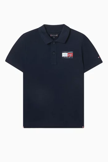 Script Flag Polo Shirt in Cotton-piqué