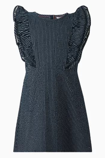 Ruffle Fit & Flare Dress in Seersucker