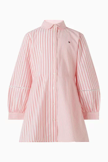 Mixed Stripe Shirt Dress in Cotton