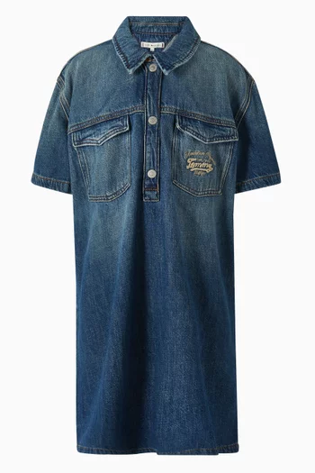 Logo Embroidered Mini Dress in Denim