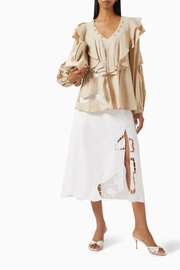 Embroidered Ruffle Top in Modal-blend
