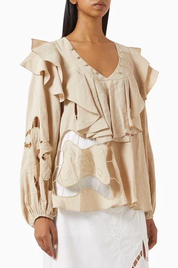 Embroidered Ruffle Top in Modal-blend
