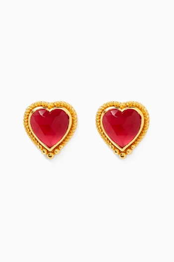 Heart Stud Earrings in 18kt Gold-plated Metal