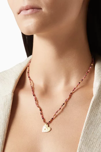 Heart Pendant Beaded Necklace in 18kt Gold-plated Metal