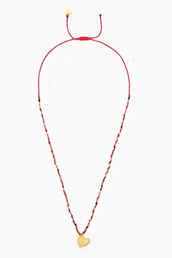 Heart Pendant Beaded Necklace in 18kt Gold-plated Metal