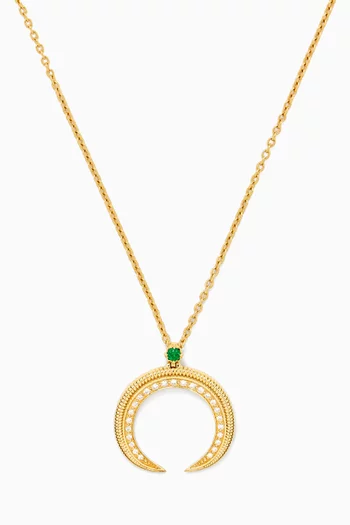 Colours Of Love Hilal Crescent Emerald & Diamond Pendant Necklace in 18kt Yellow Gold