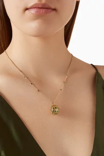 Cosmic Curve Emerald & Tsavorite Egg Necklace in 18kt Yellow Gold