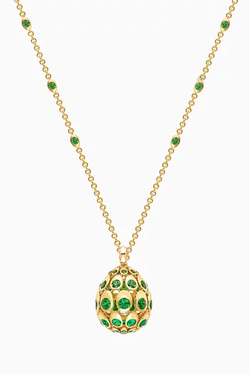 Cosmic Curve Emerald & Tsavorite Egg Necklace in 18kt Yellow Gold