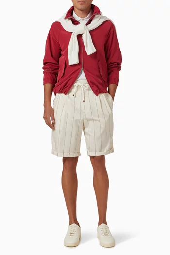 Chalk Stripe Bermuda Shorts in Wool & Sea Island Cotton