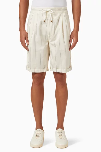 Chalk Stripe Bermuda Shorts in Wool & Sea Island Cotton