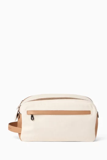 Wash Bag in Cotton & Leather