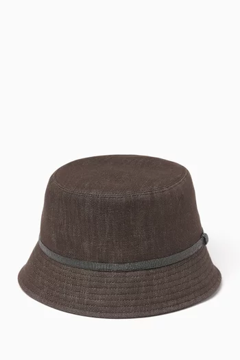 Embellished Bucket Hat in Cotton Twill