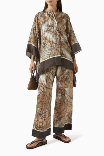 بنطال قصير بنقشة نبات البردي حرير بونجي