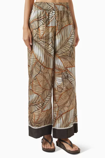 بنطال قصير بنقشة نبات البردي حرير بونجي