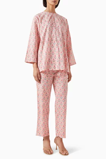 طقم آيشا بلوزة وبنطال قطن